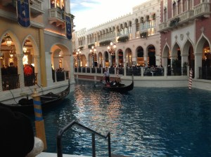 A singing Gondolier drove his passengers along the Grand Canal in the Venetian in Las Vegas.©Jean Janssen