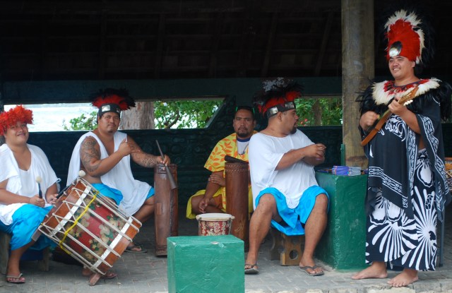 In Moorea, we were greeted at the pier by musicians in native dress.©Jean Janssen