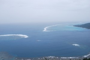 From Magic Mountain on Moorea, we could clearly see the opening in the barrier reef that surrounds the island and creates the calm lagoon where we anchored.©Jean Janssen