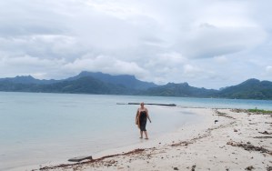 After my swim, on the motu off Raiatea, Society Islands, French Polynesia.