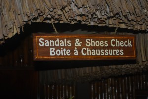 You would never need a coat check in Bora Bora, but with sand floors I guess a shoes and sandals check is a necessity.  Bloody Mary's in French Polynesia.©Jean Janssen