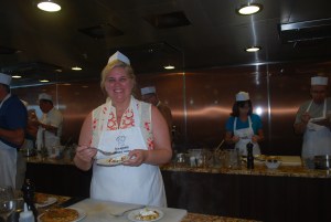 Chef Natasha. Chef Annie did have to remind us at times that this was a cooking and not eating class. Aboard the Oceania Marina in the South Pacific