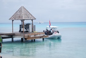 A dive boat ready to head out from the shore of Rangiroa, Tuamotu Islands, French Polynesia.©Jean Janssen