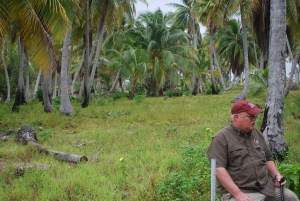 Rangiroa is a narrow island and we made the walk from one side to the other. Boris took a rest stop on an electrical box at one point.©Jean Janssen