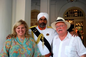 Boris and I with the Indian doorman at the Raffles Hotel in Singapore.