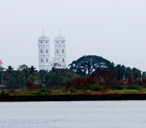 A Catholic Basilica seen from our tourist boat in the Kochi Harbor. ©Jean Janssen