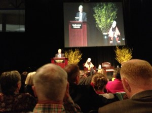 Dr. Jake Schrum introduced the student panel who posed questions to featured speaker, Dr. Jane Goodall.©Jean Janssen