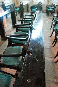 There were holes where the soldiers put their rifles during services in the Afghan and Sikh Memorial Church in Mumbai, India. ©Jean Janssen