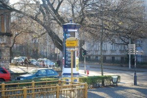 Underground entrance in Budapest.  This city had the second underground line.  The first was in London and powered by steam.  Budapest's was electric. ©Jean Janssen
