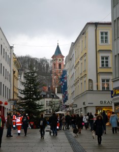 Major shopping area in Passau Germany.  Those in bright red are firemen with rescue dogs collecting support. ©Jean Janssen