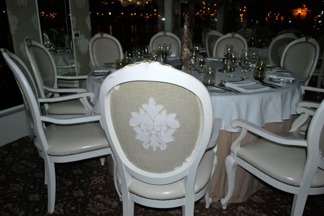 Dining Room decor aboard the River Beatrice.  Emma would love these chairs. ©Jean Janssen