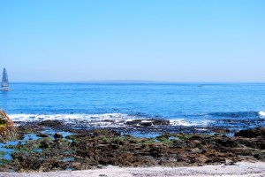 Robben Island in the distance off the coast of Cape Town, South Africa