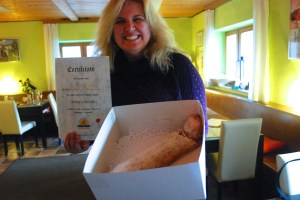 Natasha graduates from apple strudel school in Salzburg, Austria.