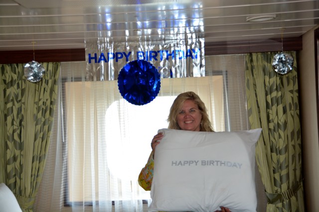  My cabin stewards on the Azamara Quest decorated our cabin for my birthday. ©Jean Janssen