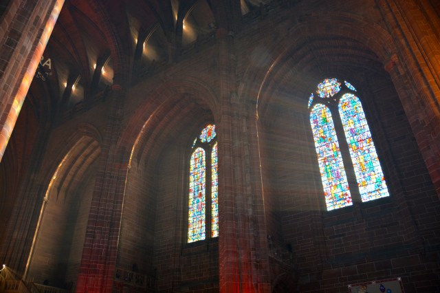 Light streaming through the stained-glass windows of the Liverpool Cathedral. The largest Anglican Cathedral and 5th largest Cathedral in the world ©Jean Janssen
