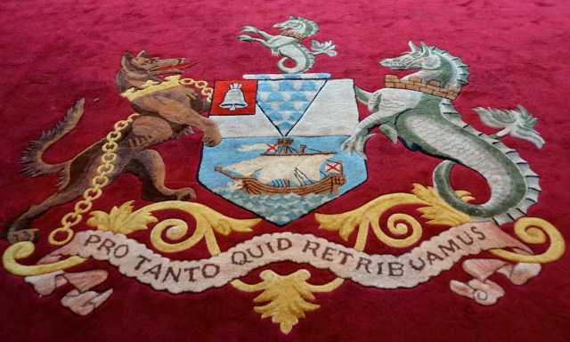 The Belfast City Crest was on the carpets of the Grand Staircase and the meeting rooms of the Belfast City Hall, Northern Ireland ©Jean Janssen