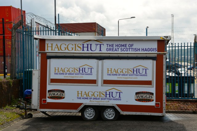 This was the first thing we saw when we got off the boat for our first port in Scotland, the Haggis Hut.   ©Jean Janssen