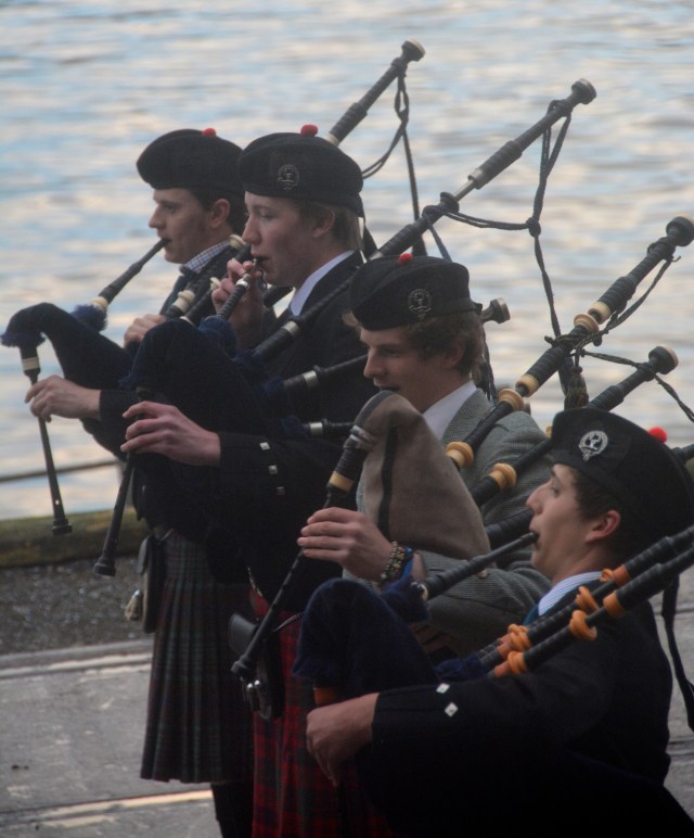 Bagpipes on the dock at Invergordon, Scotland ©Jean Janssen