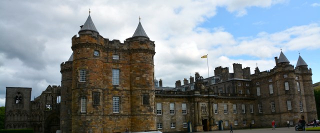 Palace at Holyroodhouse.  Abbey ruins are on the far left with Medieval tower next to it. Edinburgh, Scotland ©Jean Janssen