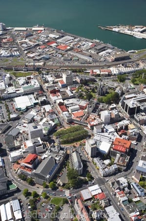 The Octagon and Otago Harbour, Dunedin, South Island, New Zealand - aerial
